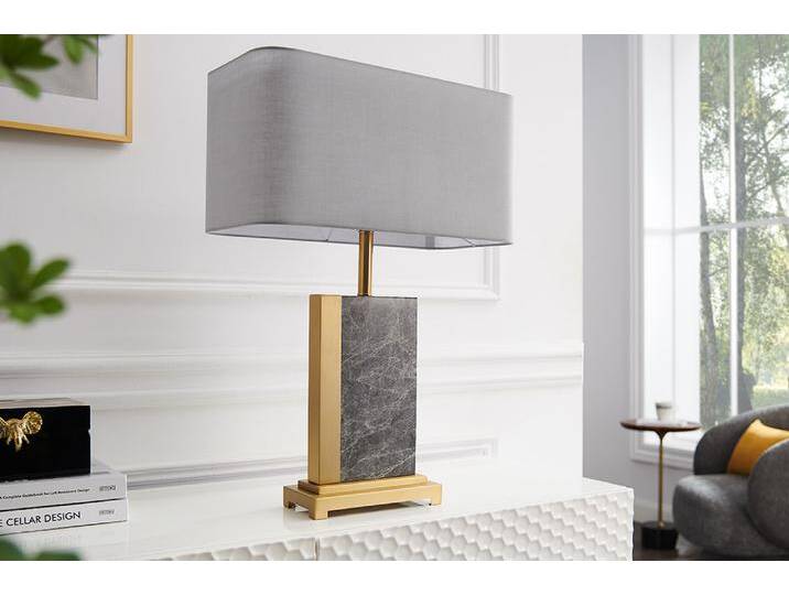 Design Tischlampe ELEGANCIA 65cm gold grau Stoffschirm Marmor Modern Retro Design Tischlampe ELEGANCIA 65cm gold grau Stoffschirm Marmor Modern Retro von Riess-Ambiente.de