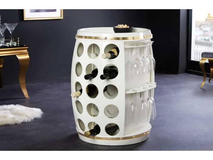 Design Weinfass BODEGA WHITE 70cm weiß gold Pinie Flaschen Gläseraufhängung Modern von Riess-Ambiente.de