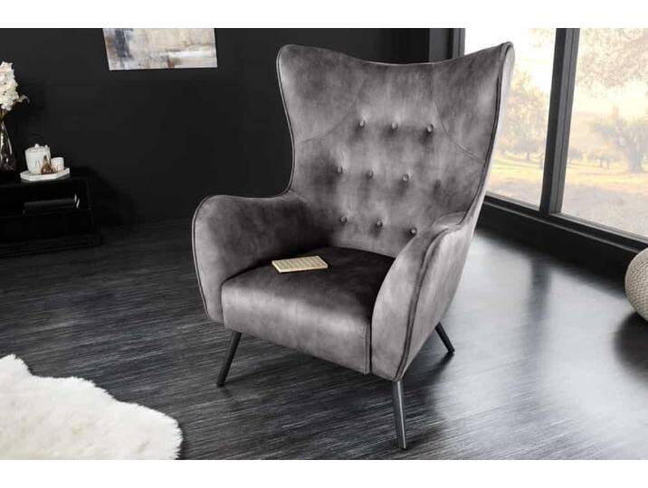 Design XL Sessel AMSTERDAM grau Samt schwarze Metallbeine Retro Stil Design XL Sessel AMSTERDAM grau Samt schwarze Metallbeine Retro Stil von Riess-Ambiente.de