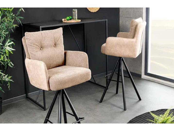 Drehbarer Design Barhocker BIG GEORGE champagner beige Samt Federkern mit Armlehnen Polsterstuhl für Küche Tresenhocker Bistrohocker Küchenhocker Industrie & Loft Retro von Riess-Ambiente.de