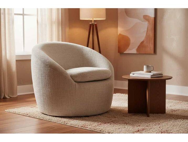 Drehbarer Design Sessel ALPINE beige Strukturstoff 360° mit Armlehnen Modern Retro Skandinavisch Drehbarer Design Sessel ALPINE beige Strukturstoff 360° mit Armlehnen Modern Retro Skandinavisch von Riess-Ambiente.de