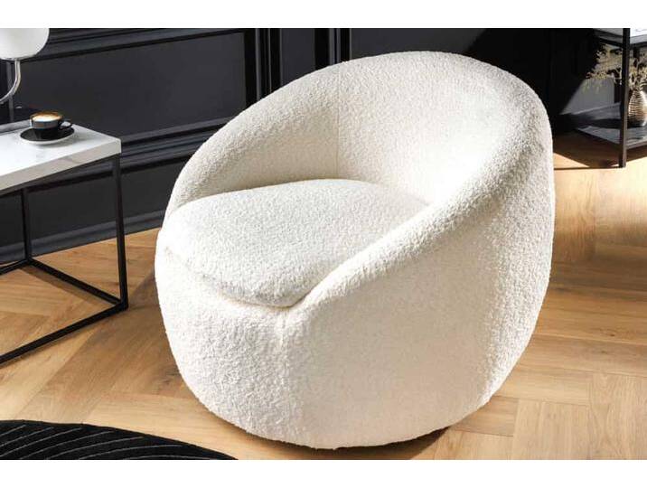 Drehbarer Design Sessel ALPINE weiß Bouclé 360° mit Armlehnen Retro Skandinavisch Modern Drehbarer Design Sessel ALPINE weiß Bouclé 360° mit Armlehnen Retro Skandinavisch Modern von Riess-Ambiente.de