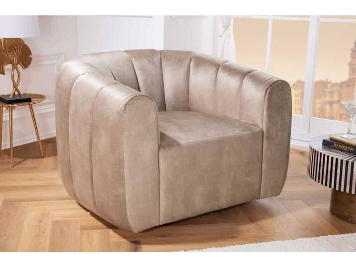 Drehbarer Design Sessel BABYLON champagner Samt Lounge Cocktailsessel Retro von Riess-Ambiente.de