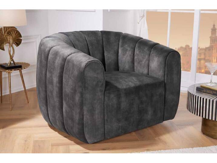 Drehbarer Design Sessel BABYLON dunkelgrau Samt Lounge Cocktailsessel Retro Modern von Riess-Ambiente.de