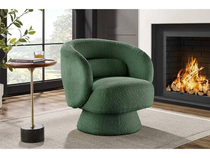 Drehbarer Design Sessel BOSSA NOVA 80cm moosgrün Bouclé Retro Skandinavisch von Riess-Ambiente.de