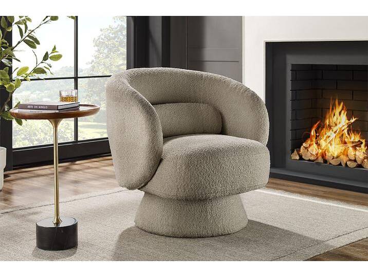 Drehbarer Design Sessel BOSSA NOVA taupe Bouclé Landhaus Modern Retro Skandinavisch von Riess-Ambiente.de