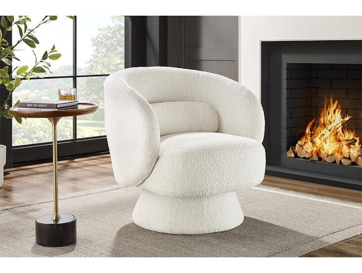 Drehbarer Design Sessel BOSSA NOVA weiß Bouclé Landhaus Modern Retro Skandinavisch von Riess-Ambiente.de