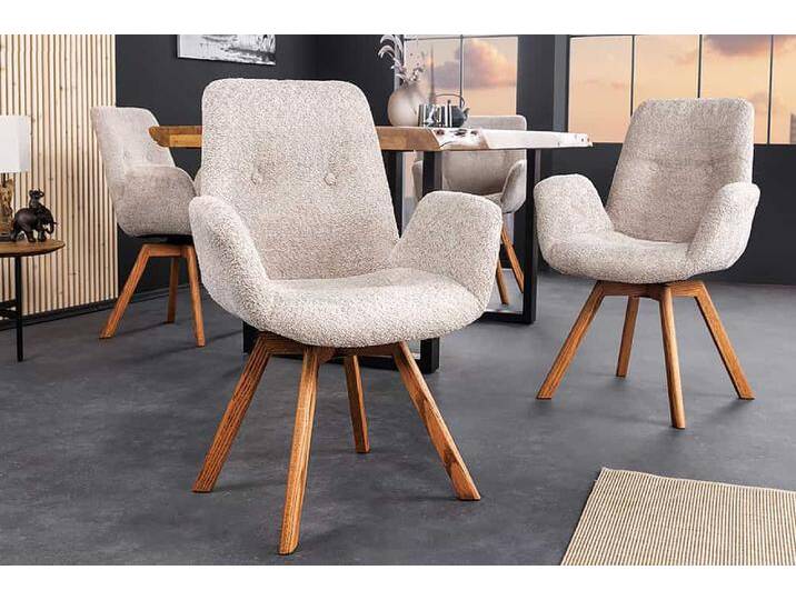 Drehbarer Design Stuhl BALTIC beige Bouclé natur Eiche Massivholz-Beine mit Armlehne Polsterstuhl Esszimmerstuhl Küchenstuhl Drehbarer Design Stuhl BALTIC beige Bouclé natur Eiche Massivholz-Beine mit Armlehne Polsterstuhl Esszimmerstuhl Küchenstuhl von Riess-Ambiente.de