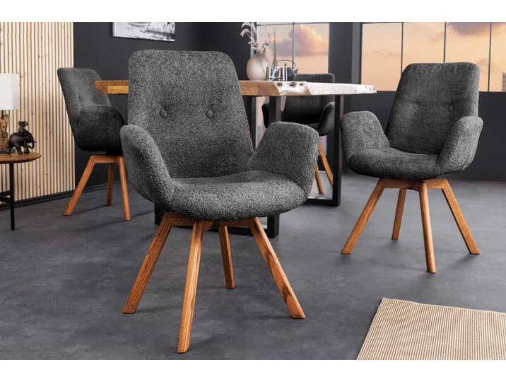 Drehbarer Design Stuhl BALTIC dunkelgrau Bouclé natur Eiche Massivholz mit Armlehne Drehbarer Design Stuhl BALTIC dunkelgrau Bouclé natur Eiche Massivholz mit Armlehne von Riess-Ambiente.de