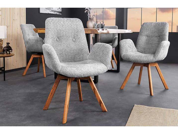 Drehbarer Design Stuhl BALTIC grau Bouclé natur Eiche Massivholz-Beine mit Armlehne Polsterstuhl Esszimmerstuhl Küchenstuhl Drehbarer Design Stuhl BALTIC grau Bouclé natur Eiche Massivholz-Beine mit Armlehne Polsterstuhl Esszimmerstuhl Küchenstuhl von Riess-Ambiente.de