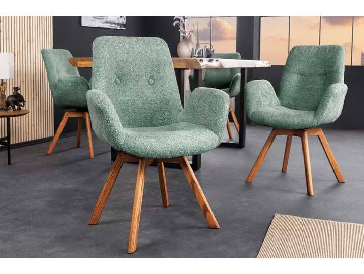 Drehbarer Design Stuhl BALTIC mint Bouclé natur Eiche Massivholz-Beine mit Armlehne von Riess-Ambiente.de