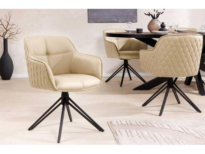 Drehbarer Design Stuhl EUPHORIA beige Echtleder schwarz Metallgestell mit Armlehne Polsterstuhl Esszimmerstuhl Küchenstuhl Glamour Retro Drehbarer Design Stuhl EUPHORIA beige Echtleder schwarz Metallgestell mit Armlehne Polsterstuhl Esszimmerstuhl Küchenstuhl Glamour Retro von Riess-Ambiente.de