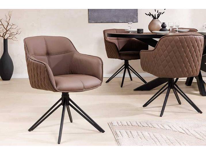 Drehbarer Design Stuhl EUPHORIA braun Echtleder schwarz Metallgestell mit Armlehne Polsterstuhl Esszimmerstuhl Küchenstuhl Glamour Retro Drehbarer Design Stuhl EUPHORIA braun Echtleder schwarz Metallgestell mit Armlehne Polsterstuhl Esszimmerstuhl Küchenstuhl Glamour Retro von Riess-Ambiente.de