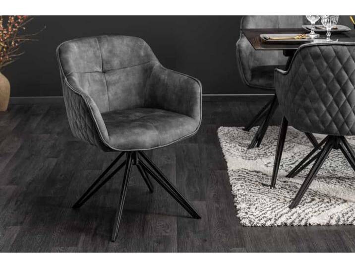 Drehbarer Design Stuhl EUPHORIA dunkelgrau Samt mit Armlehne Metallgestell schwarz Polsterstuhl Drehbarer Design Stuhl EUPHORIA dunkelgrau Samt mit Armlehne Metallgestell schwarz Polsterstuhl von Riess-Ambiente.de