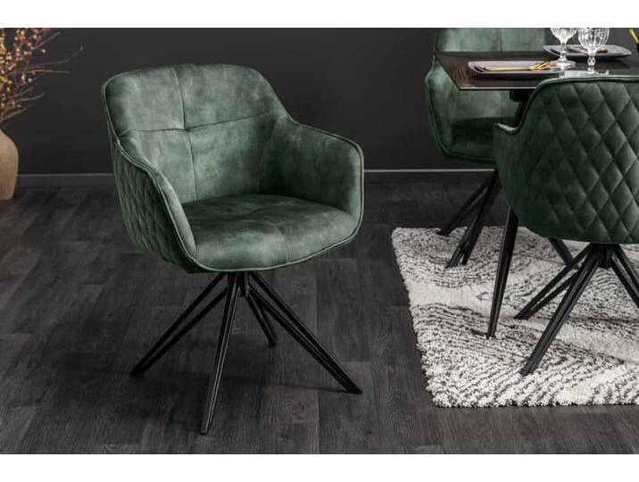 Drehbarer Design Stuhl EUPHORIA dunkelgrün Samt mit Armlehne Metallgestell schwarz Polsterstuhl Drehbarer Design Stuhl EUPHORIA dunkelgrün Samt mit Armlehne Metallgestell schwarz Polsterstuhl von Riess-Ambiente.de