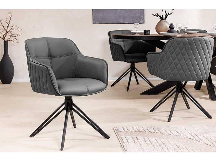 Drehbarer Design Stuhl EUPHORIA grau Echtleder schwarz Metallgestell mit Armlehne Polsterstuhl Esszimmerstuhl Küchenstuhl Glamour Retro Drehbarer Design Stuhl EUPHORIA grau Echtleder schwarz Metallgestell mit Armlehne Polsterstuhl Esszimmerstuhl Küchenstuhl Glamour Retro von Riess-Ambiente.de