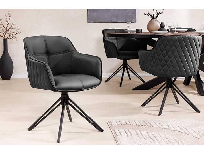 Drehbarer Design Stuhl EUPHORIA schwarz Echtleder Metallgestell mit Armlehne Polsterstuhl Esszimmerstuhl Küchenstuhl Glamour Retro von Riess-Ambiente.de