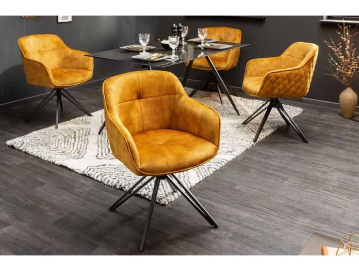Drehbarer Design Stuhl EUPHORIA senfgelb Samt mit Armlehne Metallgestell schwarz Polsterstuhl Esszimmerstuhl Küchenstuhl Glamour Retro Drehbarer Design Stuhl EUPHORIA senfgelb Samt mit Armlehne Metallgestell schwarz Polsterstuhl Esszimmerstuhl Küchenstuhl Glamour Retro von Riess-Ambiente.de