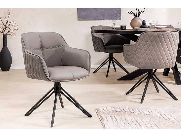 Drehbarer Design Stuhl EUPHORIA taupe Echtleder schwarz Metallgestell mit Armlehne Polsterstuhl Esszimmerstuhl Küchenstuhl Glamour Retro von Riess-Ambiente.de