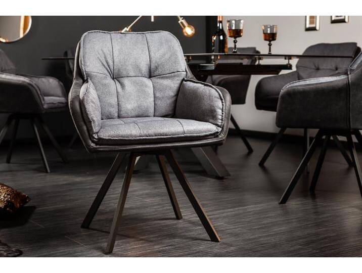 Drehbarer Design Stuhl MR. LOUNGER anthrazit grau Microfaser Flachgewebe mit Armlehne Polsterstuhl Esszimmerstuhl Küchenstuhl Modern Retro von Riess-Ambiente.de