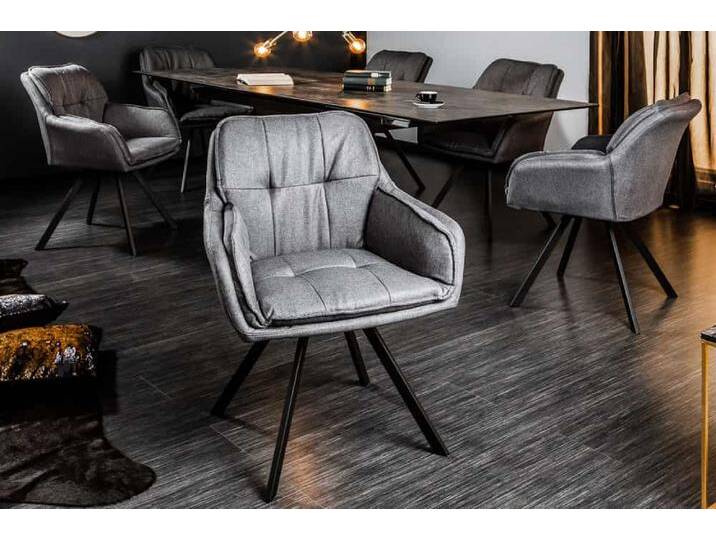 Drehbarer Design Stuhl MR. LOUNGER grau Flachgewebe mit Armlehne Metall schwarz Polsterstuhl Esszimmerstuhl Küchenstuhl Modern Retro von Riess-Ambiente.de