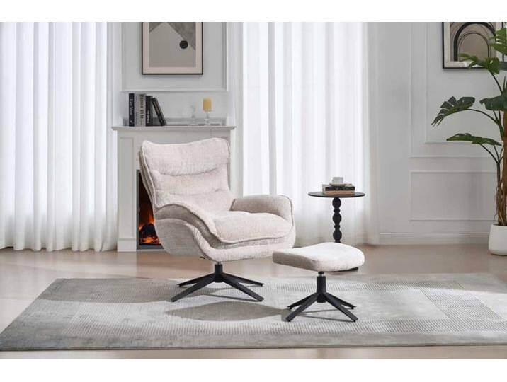 Drehbarer Sessel CLOUD champagner beige Strukturstoff schwarz Metall Modern Retro Skandinavisch von Riess-Ambiente.de