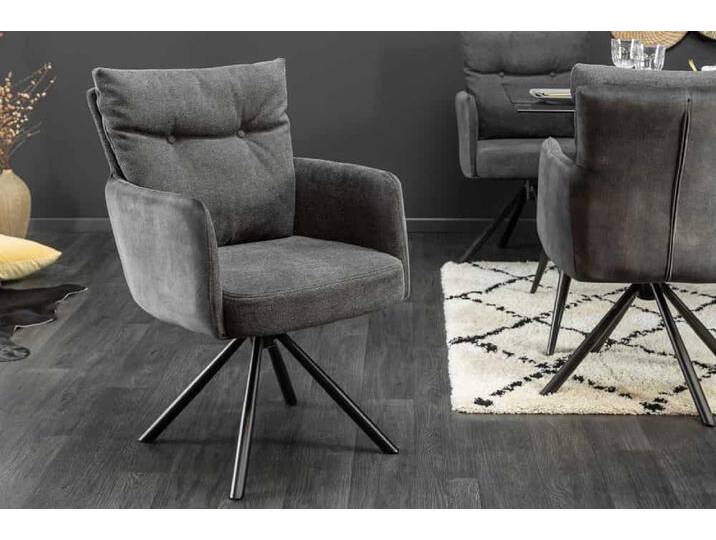 Drehbarer Stuhl BIG GEORGE anthrazit Samt Strukturstoff Armlehnenstuhl Federkern Polsterstuhl Esszimmerstuhl Küchenstuhl Industrie & Loft Retro von Riess-Ambiente.de