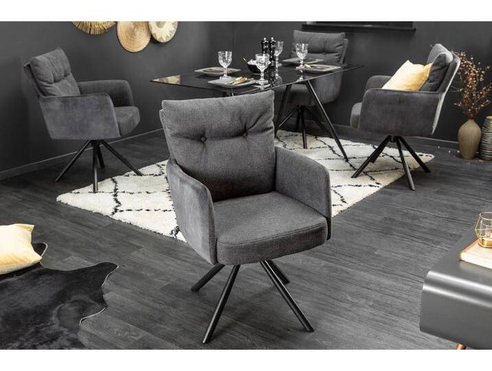 Drehbarer Stuhl BIG GEORGE anthrazit Samt Strukturstoff Armlehnenstuhl Federkern Polsterstuhl Esszimmerstuhl Küchenstuhl Industrie & Loft Retro von Riess-Ambiente.de