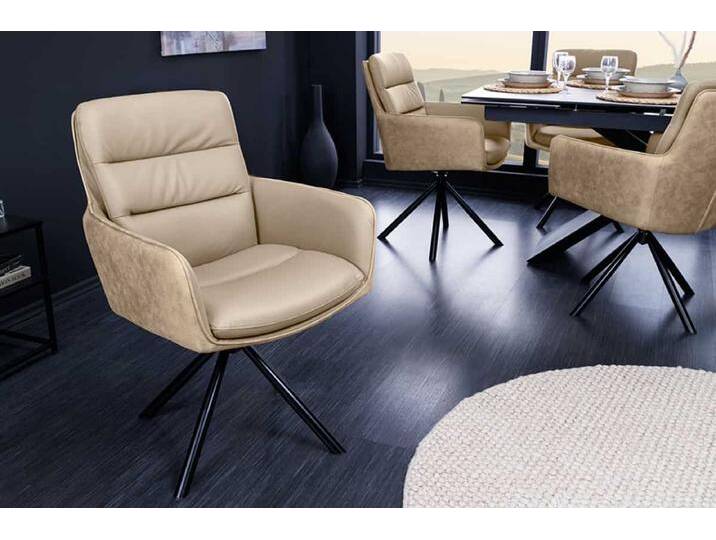 Drehbarer Stuhl BIG GEORGE beige Echtleder Microfaser mit Armlehne schwarze Metallbeine Polsterstuhl Esszimmerstuhl Küchenstuhl Industrie & Loft Modern Retro von Riess-Ambiente.de