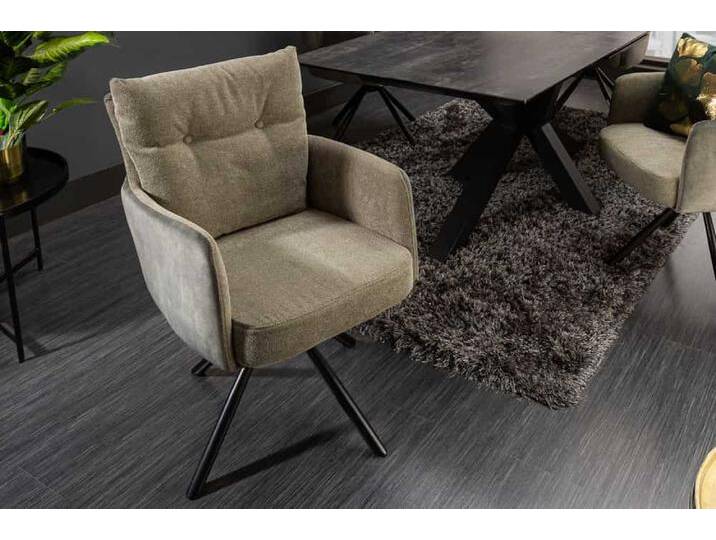 Drehbarer Stuhl BIG GEORGE grün Samt Strukturstoff Armlehnenstuhl Federkern Polsterstuhl Esszimmerstuhl Küchenstuhl Industrie & Loft Retro von Riess-Ambiente.de