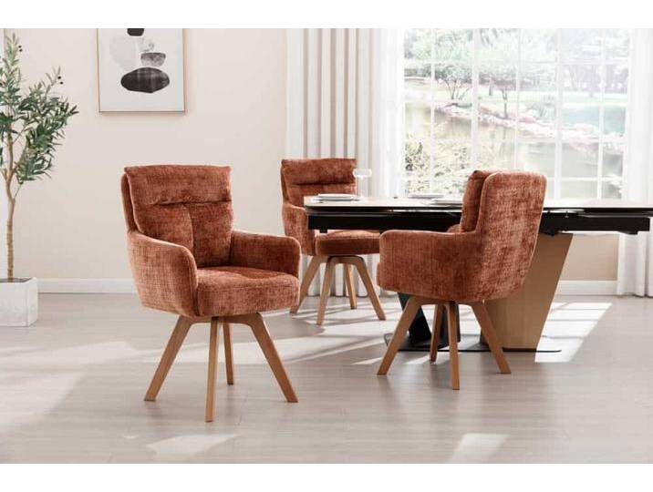Drehbarer Stuhl BIG GEORGE rost braun Chenille natur Buchenholz mit Armlehnen Polsterstuhl Esszimmerstuhl Küchenstuhl von Riess-Ambiente.de