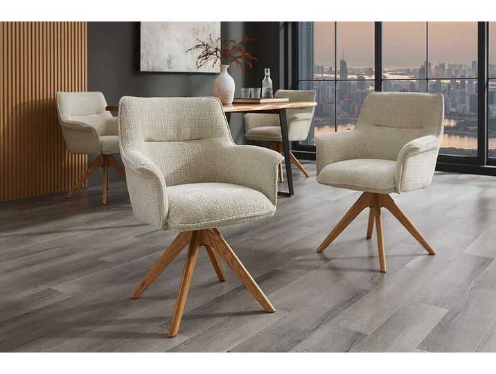 Drehbarer Stuhl LE GRAND beige Chenille natur Eiche Massivholz mit Armlehne Esszimmerstuhl Küchenstuhl Drehbarer Stuhl LE GRAND beige Chenille natur Eiche Massivholz mit Armlehne Esszimmerstuhl Küchenstuhl von Riess-Ambiente.de