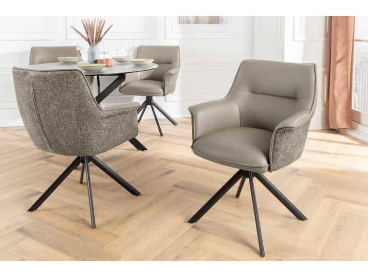 Drehbarer Stuhl LE GRAND taupe Echtleder Strukturstoff schwarzes Metallgestell Esszimmerstuhl Küchenstuhl Modern Retro von Riess-Ambiente.de