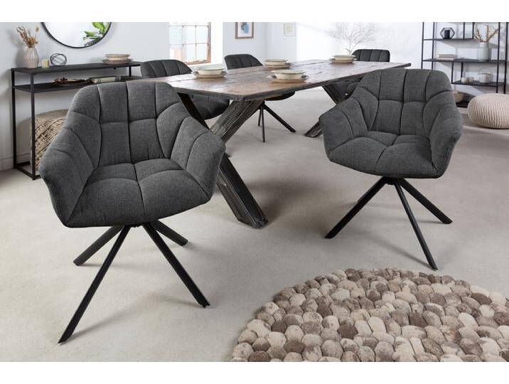 Drehbarer Stuhl PAPILLON anthrazit Strukturstoff mit Armlehne Ziersteppung schwarzes Gestell Polsterstuhl Esszimmerstuhl Küchenstuhl Industrie & Loft Modern Drehbarer Stuhl PAPILLON anthrazit Strukturstoff mit Armlehne Ziersteppung schwarzes Gestell Polsterstuhl Esszimmerstuhl Küchenstuhl Industrie & Loft Modern von Riess-Ambiente.de