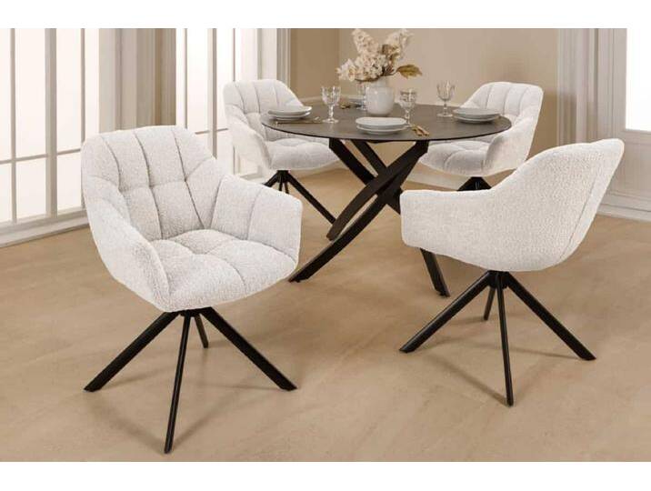 Drehbarer Stuhl PAPILLON weiß Bouclé mit Armlehne schwarzes Metallgestell Polsterstuhl Esszimmerstuhl Küchenstuhl Boheme Industrie & Loft Modern Skandinavisch von Riess-Ambiente.de