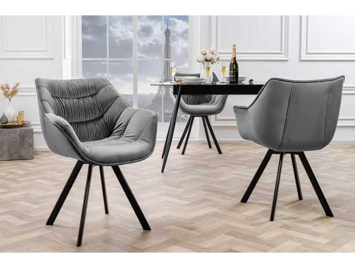 Drehbarer Stuhl THE DUTCH COMFORT grau Samt mit Armlehnen Modern Design Polsterstuhl Esszimmerstuhl Küchenstuhl von Riess-Ambiente.de