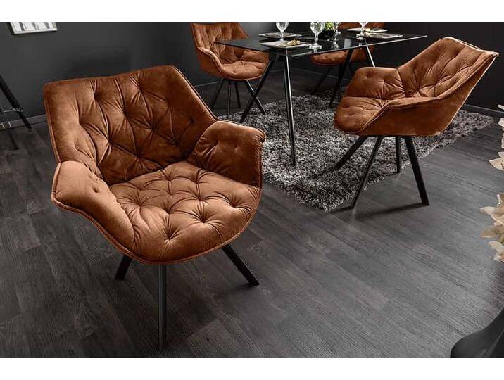 Drehbarer Stuhl THE DUTCH COMFORT rost braun Samt mit Armlehnen Modern Design Polsterstuhl Esszimmerstuhl Küchenstuhl von Riess-Ambiente.de