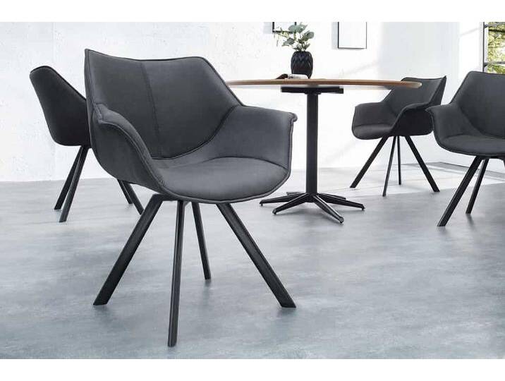 Drehbarer Stuhl THE DUTCH RETRO antik grau Microfaser mit Armlehnen Modern Design von Riess-Ambiente.de