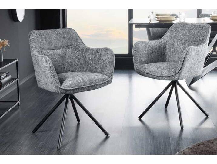 Drehbarer Stuhl VERONA grau Strukturstoff mit Armlehne Metallbeine schwarz Polsterstuhl Esszimmerstuhl Küchenstuhl Industrie & Loft Modern Retro von Riess-Ambiente.de