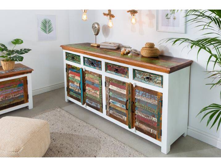 Einzigartiges Sideboard JAKARTA 160cm Mango weiß bunt recyceltes Massivholz aus Fischerbooten Boheme Natur von Riess-Ambiente.de