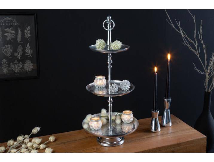 Elegante Etagere ORIENT 65cm silber im Wild Hammerschlag Design mit drei Etagen Barock Glamour Orientalisch von Riess-Ambiente.de