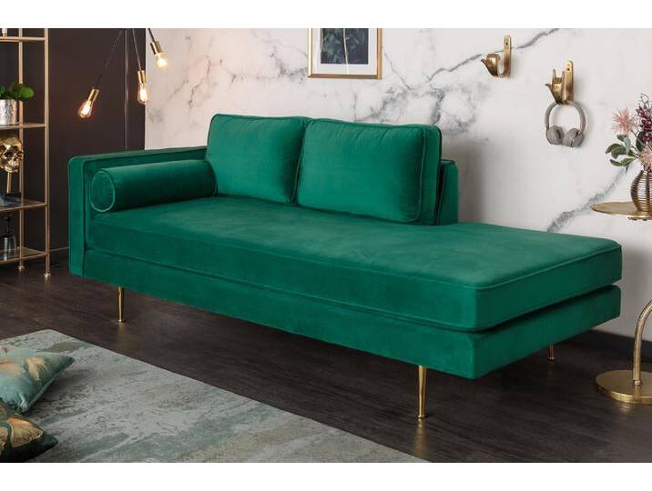Elegante Recamiere DIVA 196cm smaragdgrün Samt goldene Metallfüße Chaiselongue Ottomane Glamour Retro von Riess-Ambiente.de