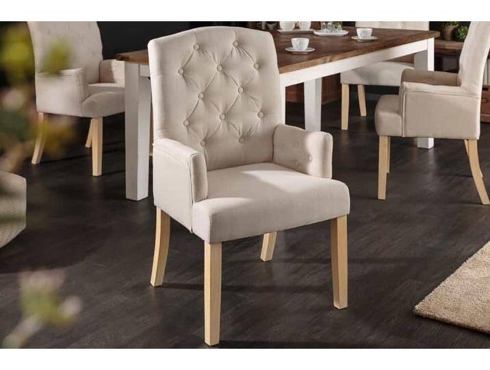 Eleganter Armlehnen Stuhl CASTLE beige mit Chesterfield Steppung im Landhausstil Polsterstuhl Esszimmerstuhl Küchenstuhl Eleganter Armlehnen Stuhl CASTLE beige mit Chesterfield Steppung im Landhausstil Polsterstuhl Esszimmerstuhl Küchenstuhl von Riess-Ambiente.de