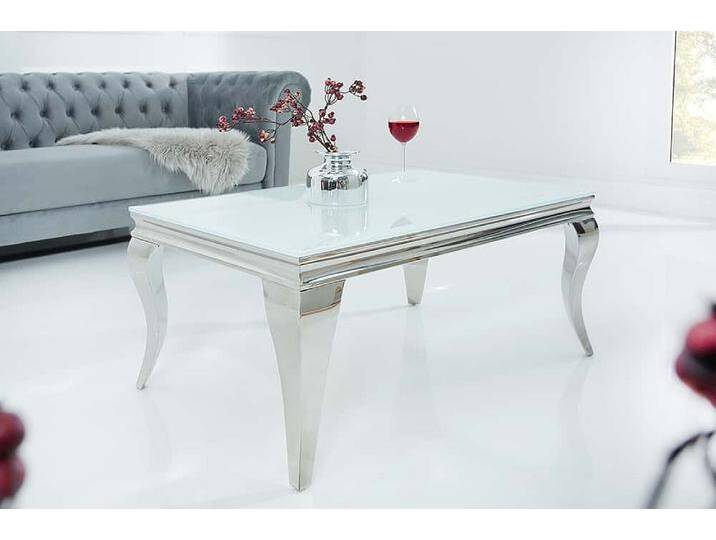 Eleganter Couchtisch MODERN BAROCK 100cm silber mit weißem Opalglas rechteckig Sofatisch Wohnzimmertisch Eleganter Couchtisch MODERN BAROCK 100cm silber mit weißem Opalglas rechteckig Sofatisch Wohnzimmertisch von Riess-Ambiente.de