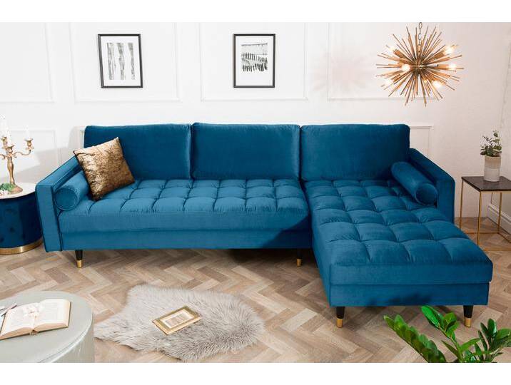 Elegantes Ecksofa COZY VELVET 260cm blau petrol Samt Federkern 3-Sitzer L-Form Wohnzimmer Barock Glamour von Riess-Ambiente.de