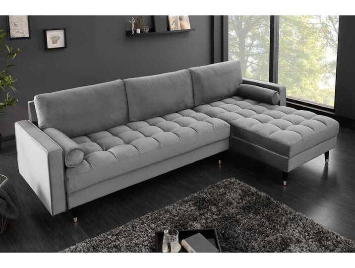 Elegantes Ecksofa COZY VELVET 260cm grau Samt Federkern 3-Sitzer L-Form Wohnzimmer Barock Glamour von Riess-Ambiente.de