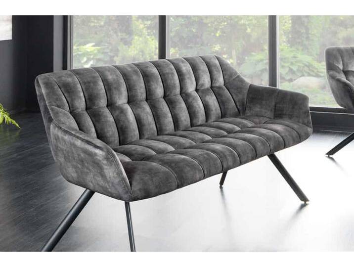 Esszimmer Sitzbank PAPILLON 165cm grau Samt mit Rückenlehne schwarzes Metallgestell Industrie & Loft Modern von Riess-Ambiente.de