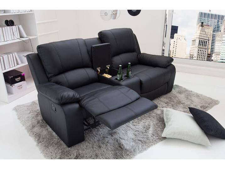 Exklusiver 2er Kino Sessel HOLLYWOOD 190cm schwarz Fernsehsessel mit Getränkehalter Modern von Riess-Ambiente.de