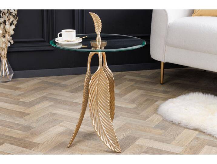 Extravaganter Beistelltisch FEATHER 65cm gold Glasplatte handmade rund Glamour Modern Extravaganter Beistelltisch FEATHER 65cm gold Glasplatte handmade rund Glamour Modern von Riess-Ambiente.de