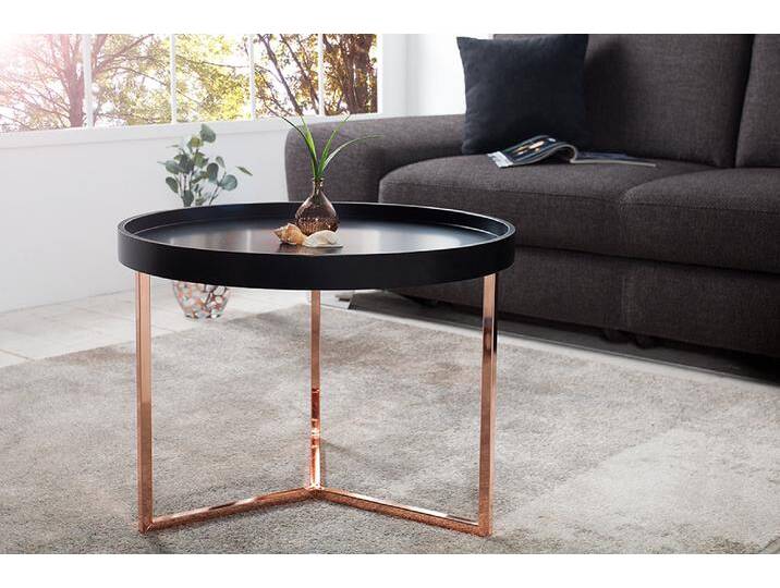 Extravaganter Couchtisch MODULAR 60cm matt schwarz kupfer rund inkl. Tablett Sofatisch Wohnzimmertisch Retro Modern von Riess-Ambiente.de